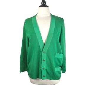 Salvatore Ferragamo Size M Green Wool Gold Button Front Cardigan Sweater
